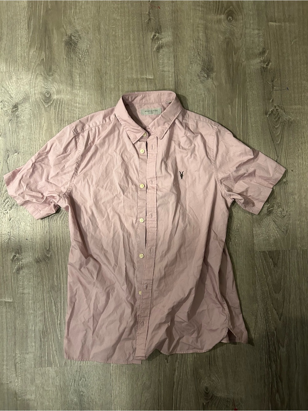 All Saints Short-Sleeve Button-Down Shirt in Light Pink XL